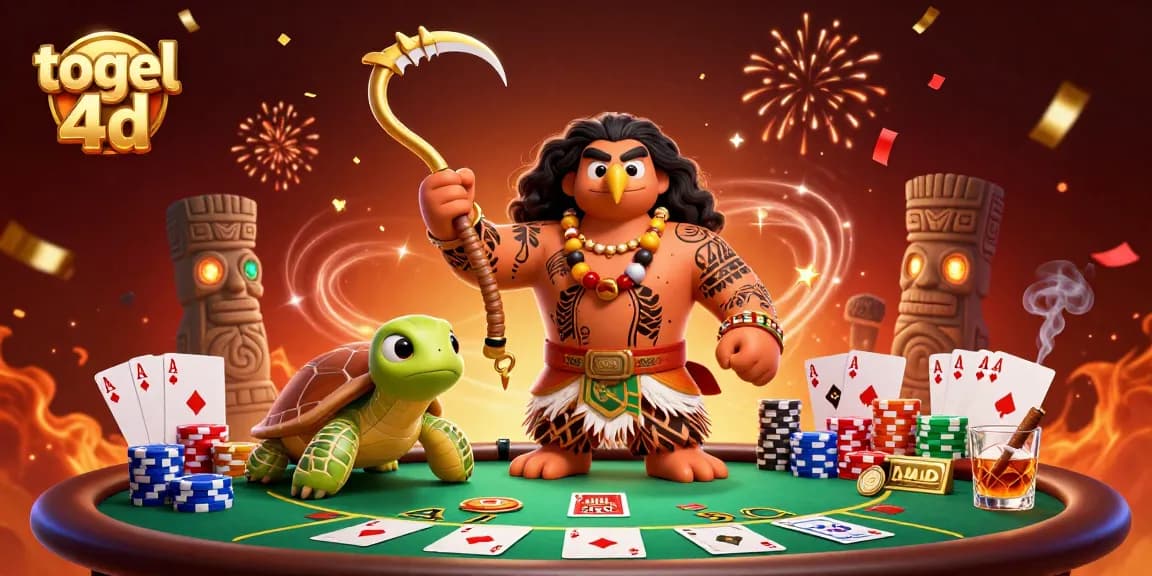 Engage with togel 4d action in a vibrant poker-themed scene, featuring dynamic characters and rich casino elements.
