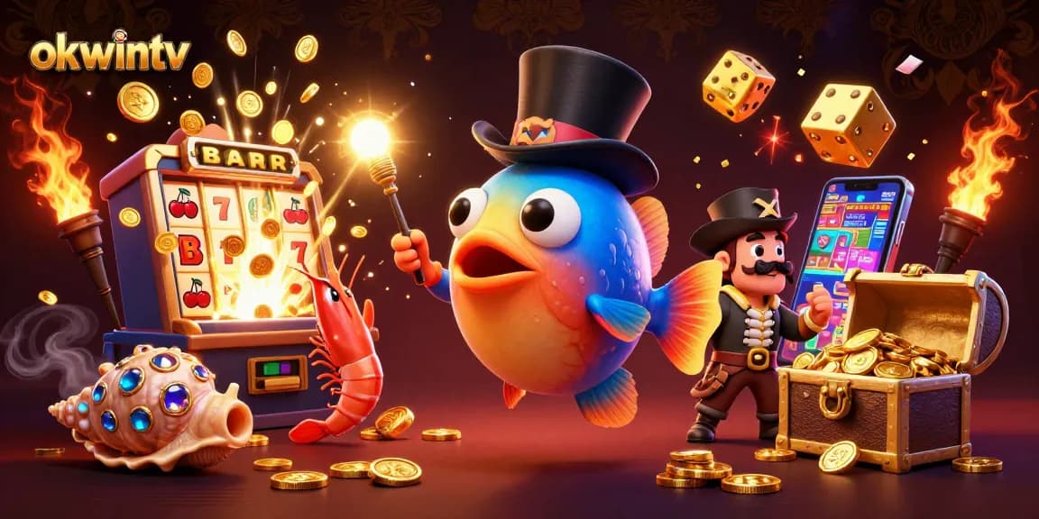 Experience the thrilling adventures of okwintv with an anglerfish, pirate shrimp, and gem snail in a vibrant 3D casino.