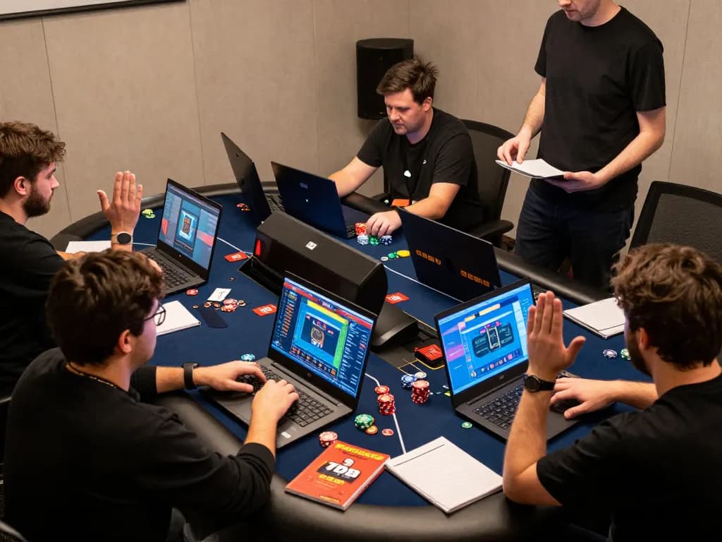 Online poker players engaging in a thrilling game of 888VI BET with strategic moments and focused expressions.