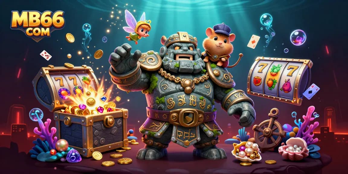 Join the excitement at MB66 COM as a golem guardian and fairy bring the thrill of slot games to life!