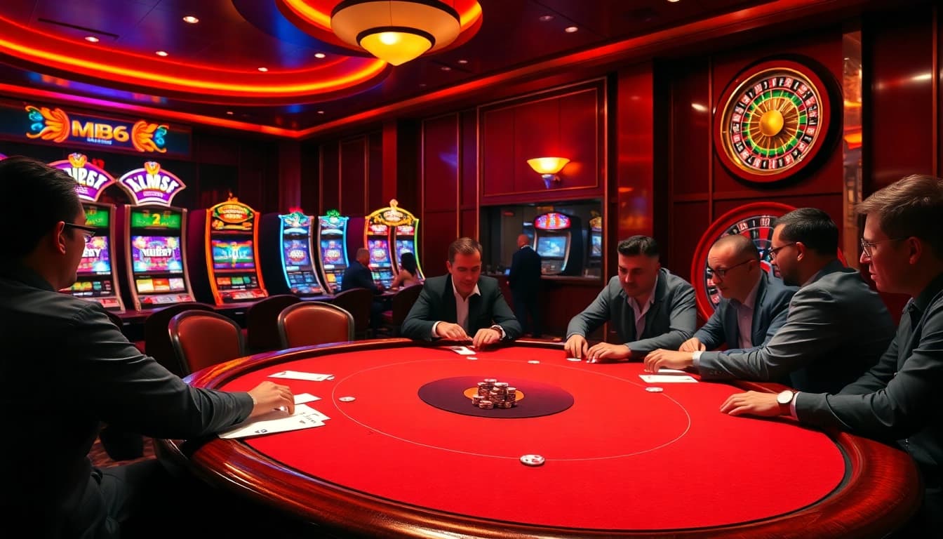 Experience thrilling poker gameplay at MB66's luxurious casino tables.