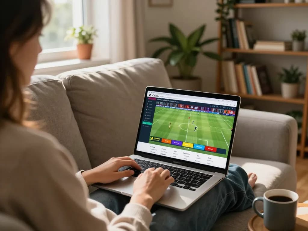 Engaging in Trực tiếp bóng đá CakhiaTV online betting from a cozy living room setup.
