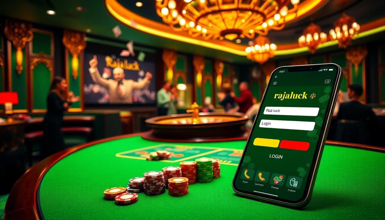 Experience raja luck login with vibrant casino visuals featuring poker chips and a roulette wheel.