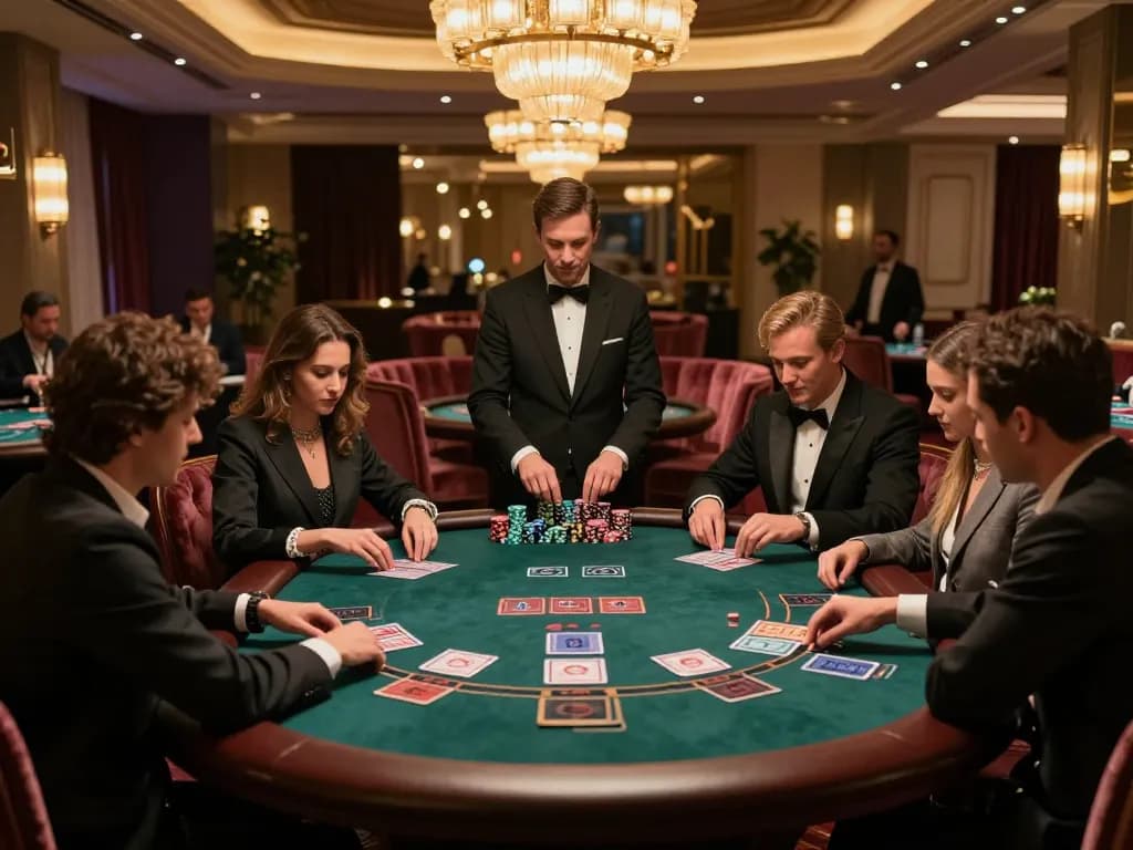 Experience GO88 at a luxurious blackjack table with engaged players strategizing their bets in an elite casino setting