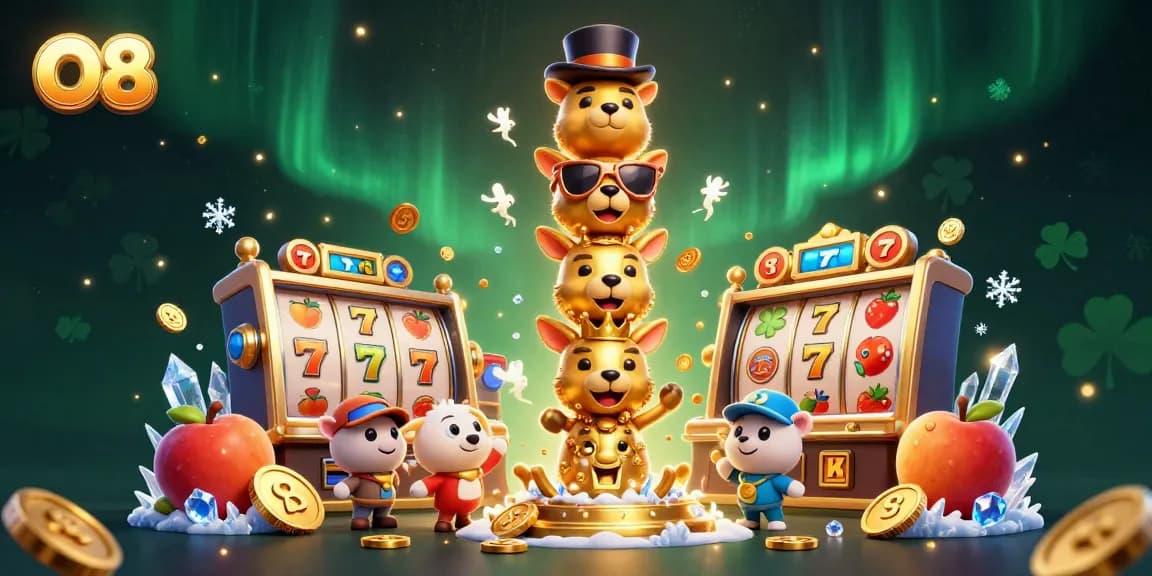 O8 showcases an exciting slot experience featuring a dynamic golden totem pole amidst vibrant casino elements.
