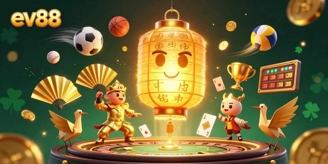 Experience thrilling bets at ev88 with golden lantern spirit and vibrant casino elements.