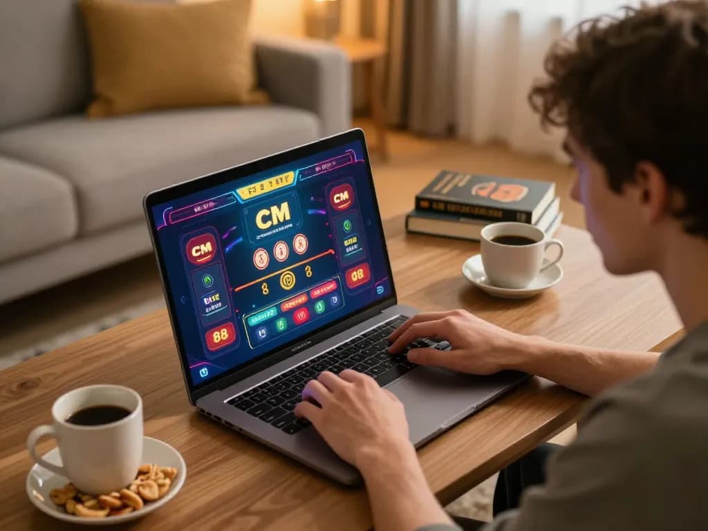 Engaging gameplay at CM 88 online casino on modern laptop in cozy home setting