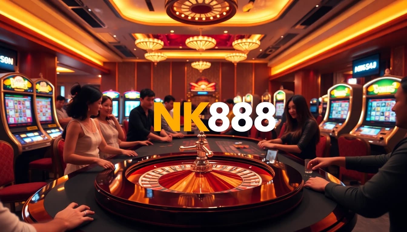 Players enjoying thrilling casino games at NK88, showcasing vibrant tables, chips, and exciting digital displays.