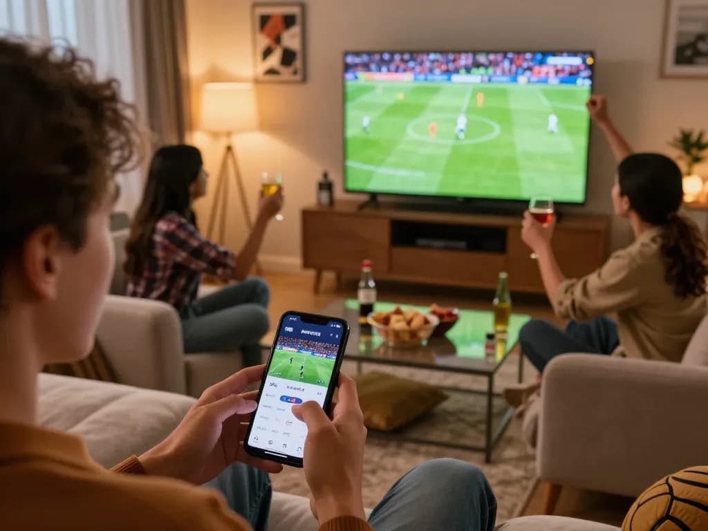 Kebet plataforma offers an immersive sports betting experience with friends enjoying a match.