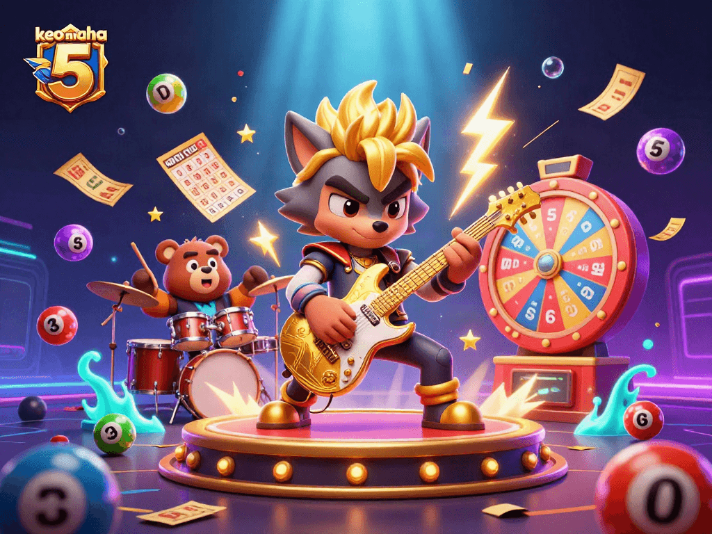 Engage in excitement with keo nha cai 5 animated scene showcasing colorful lottery elements.
