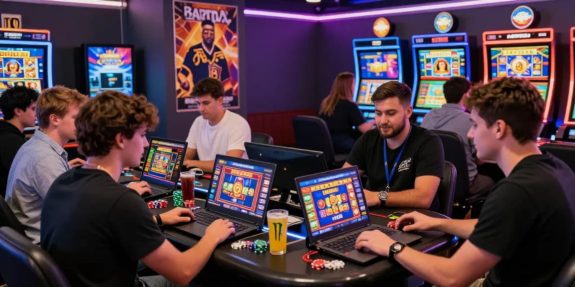 Bonus Buy slots excitement at https://crownnorthill.co.uk, players enjoying vibrant gaming experience with friends.