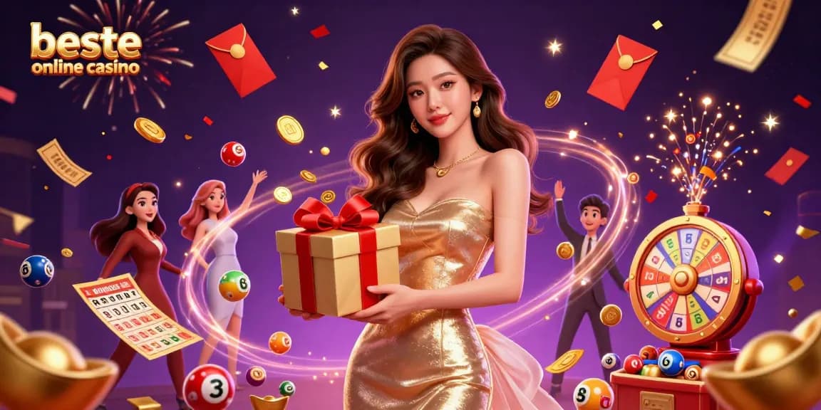 Engaging scene showcasing beste online casino with festive elements and vibrant lottery games.