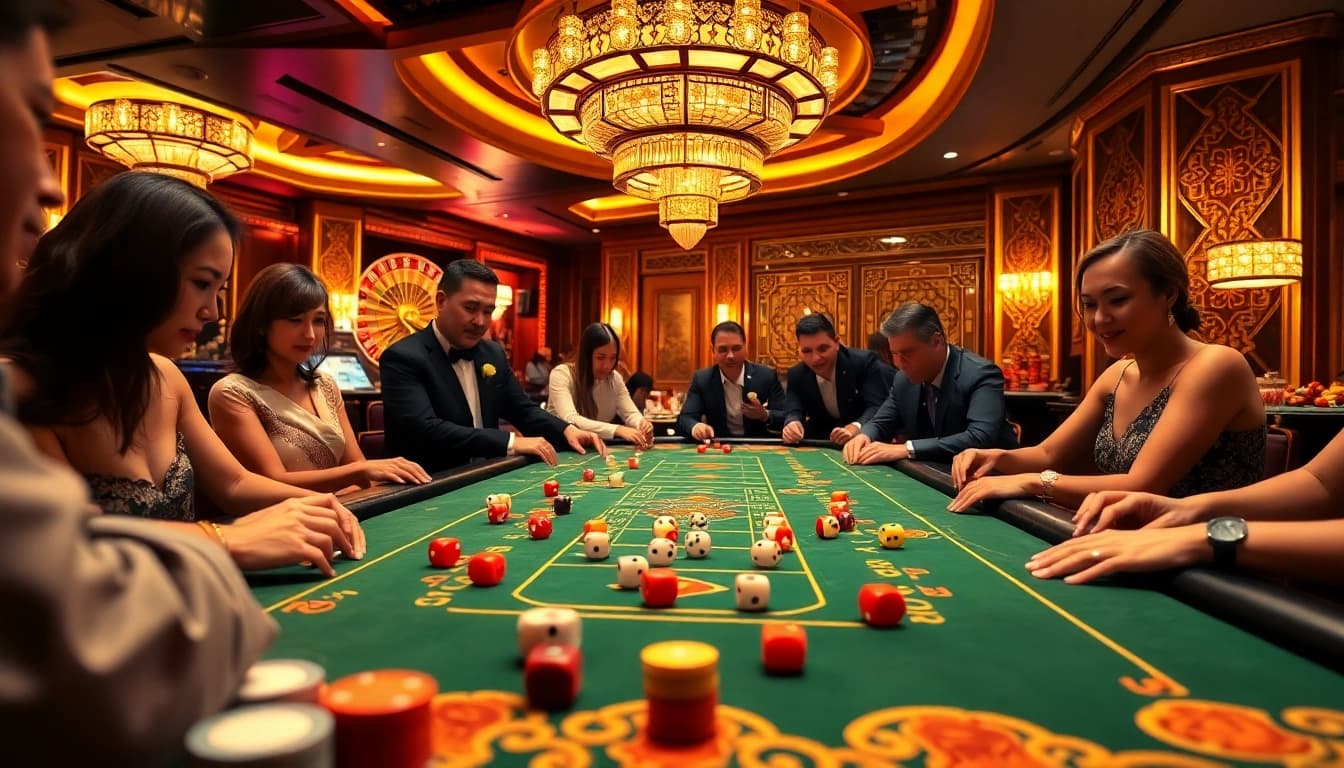 A thrilling game tài xỉu experience showcasing vibrant dice action and an exciting casino ambiance.