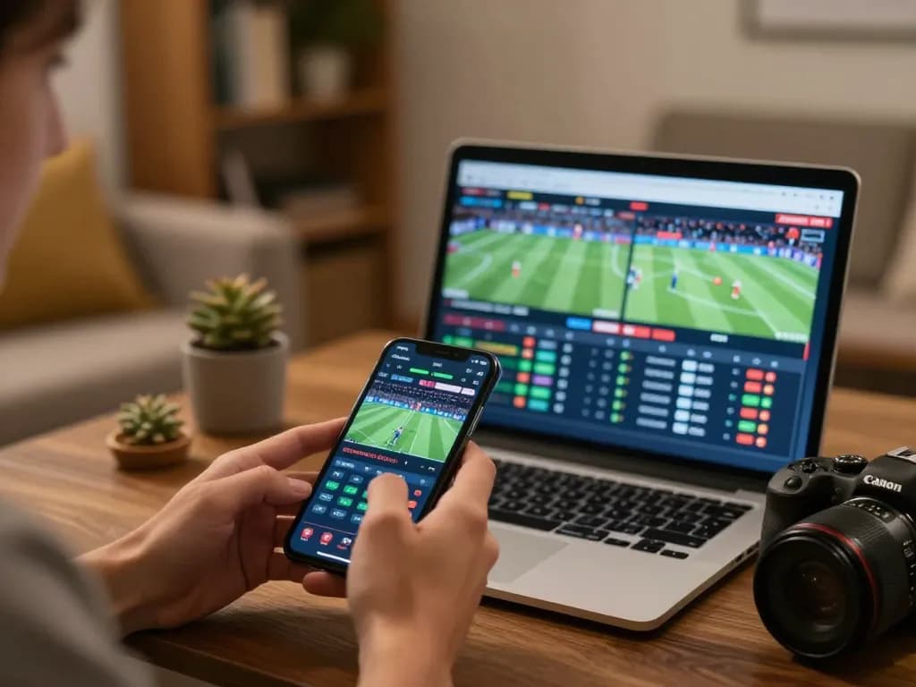 Engaging in toto betting with a smartphone displaying live sports events and odds.