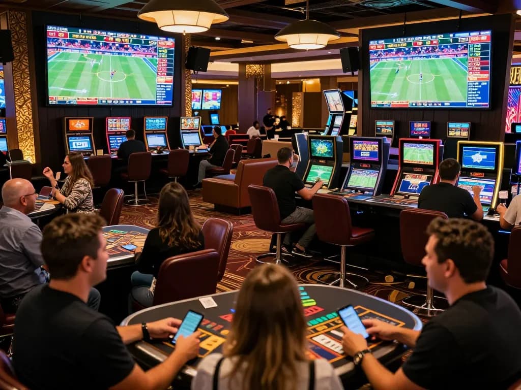 Experience the thrill of MM99 Đăng Nhập while placing bets in a lively sports betting area.