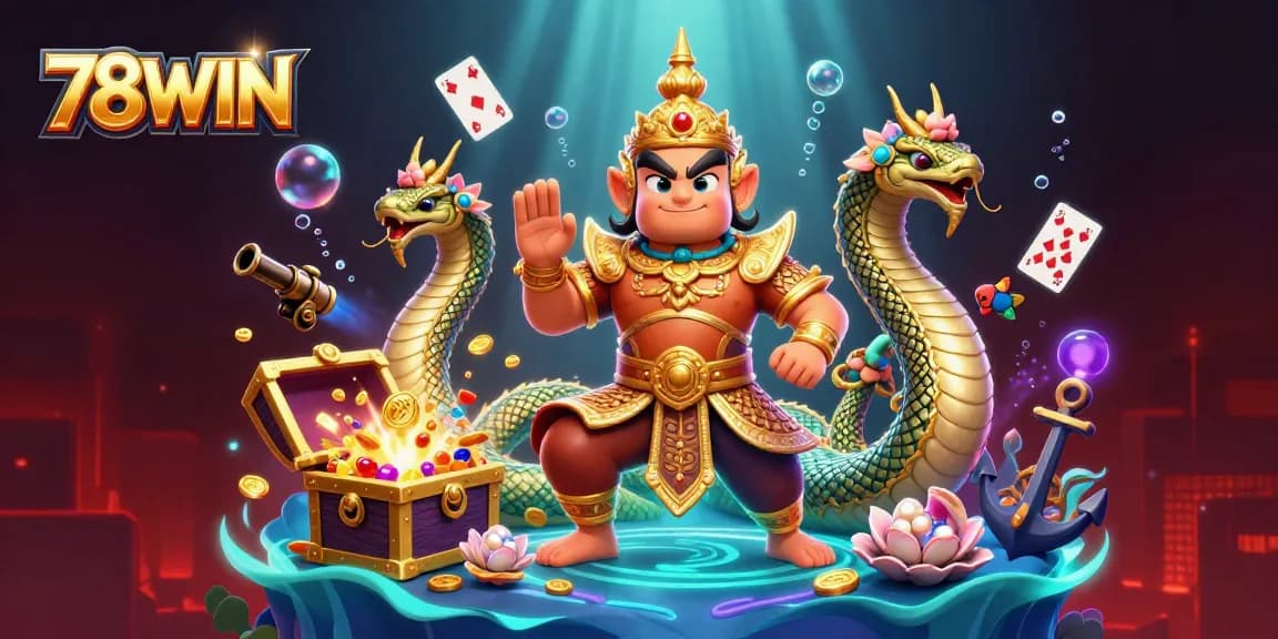 Experience thrilling gameplay with 78WIN in a vibrant underwater casino scene filled with treasures and colorful elements.