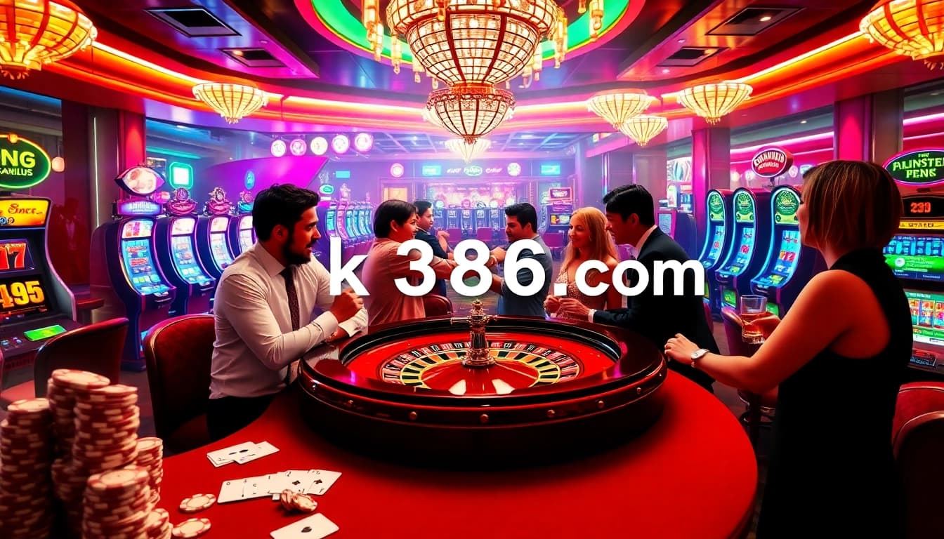 Players enjoying the excitement of roulette at ok8386.com with vibrant casino elements.