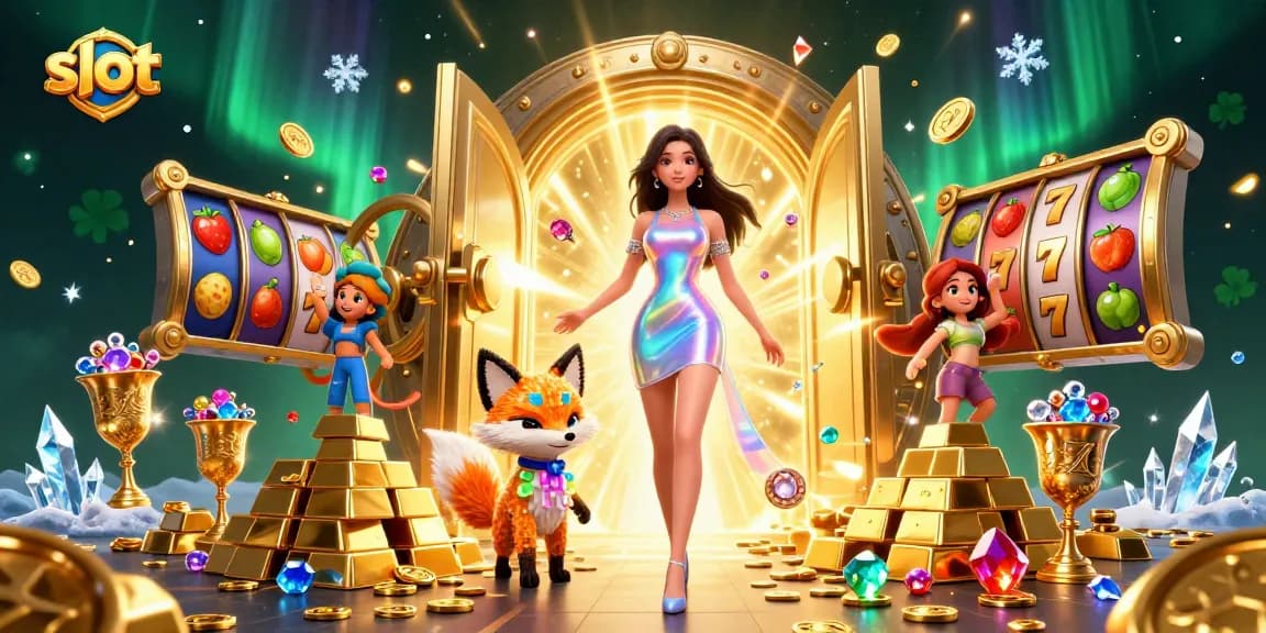 Spin the slot reels in this vibrant, 3D illustration filled with treasures and excitement.