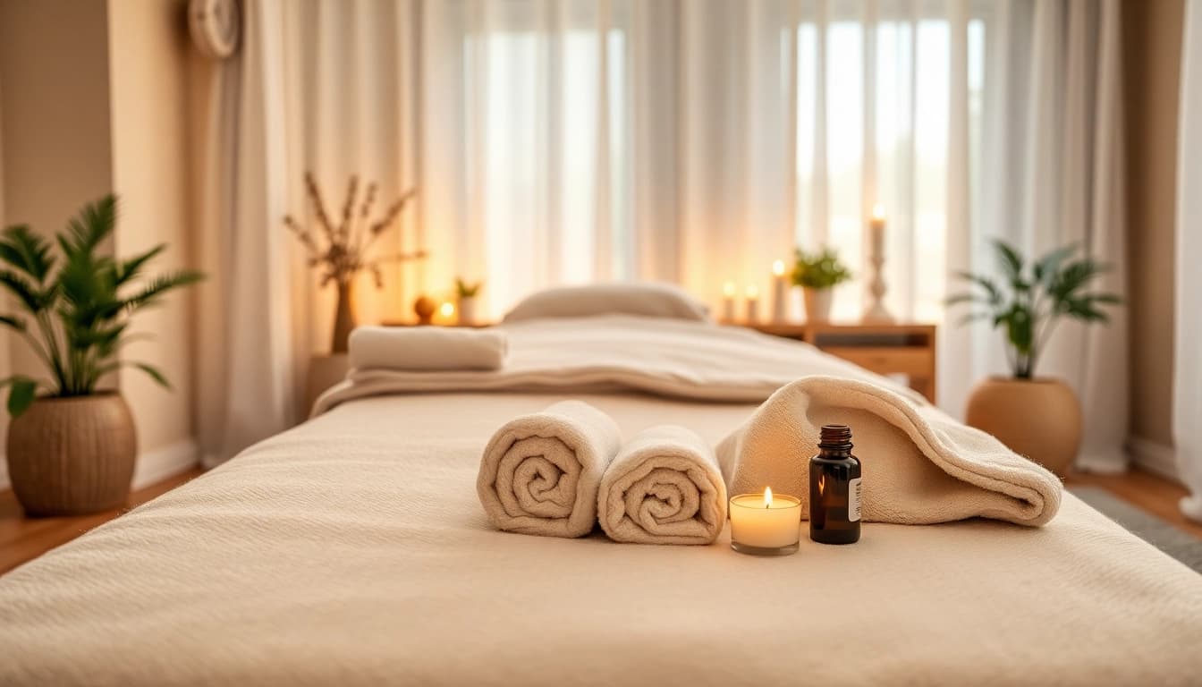 Experience the best 평택출장마사지 with a serene home massage setup featuring a professional therapist.