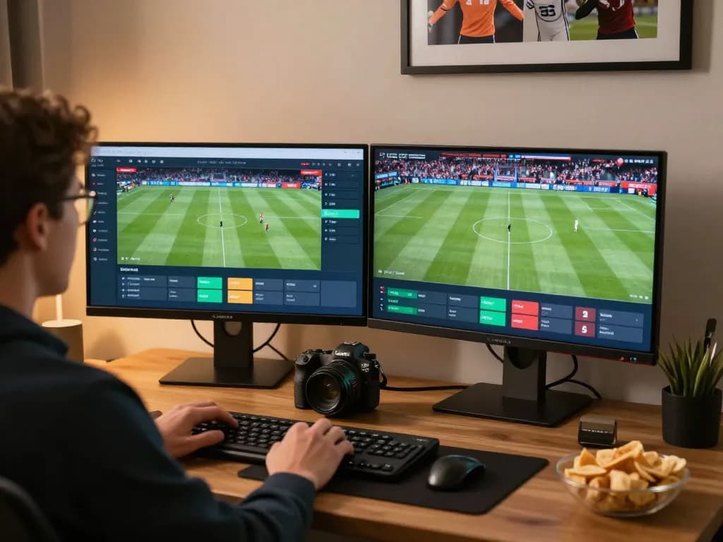 Betting on live sports with 555win1 app in a cozy workspace setting.