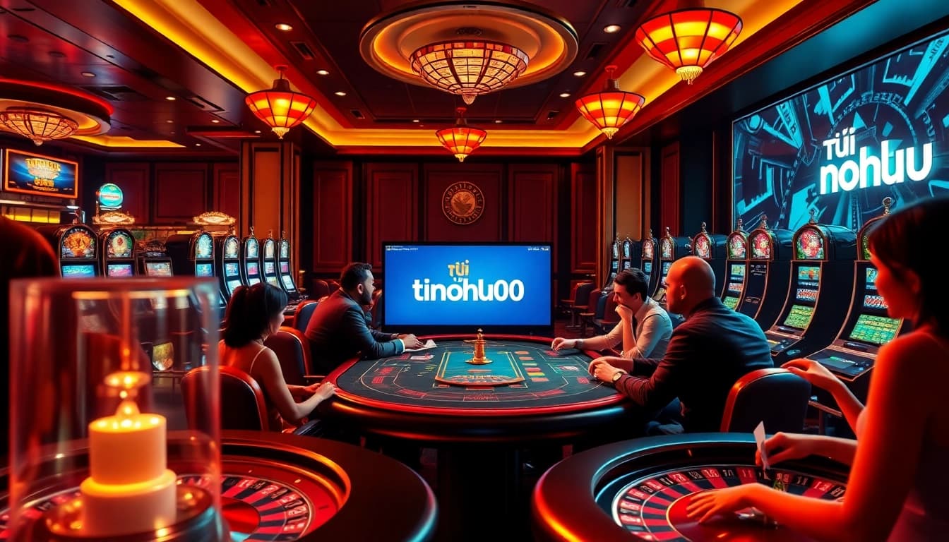 Experience high-stakes gaming at tại nohu90, featuring vibrant casino tables and energetic players.
