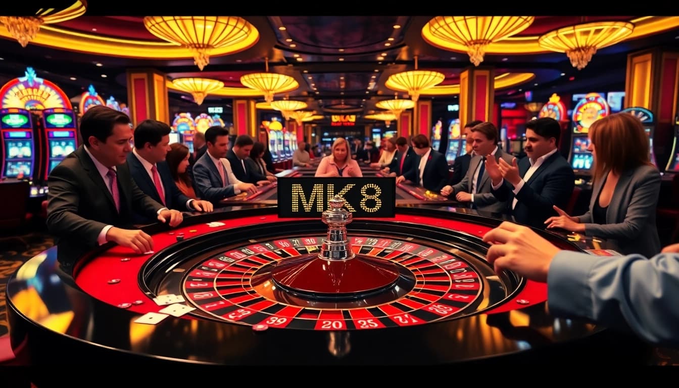 Experience the thrill of MMK8 gaming at a vibrant casino table with exciting bets being placed.
