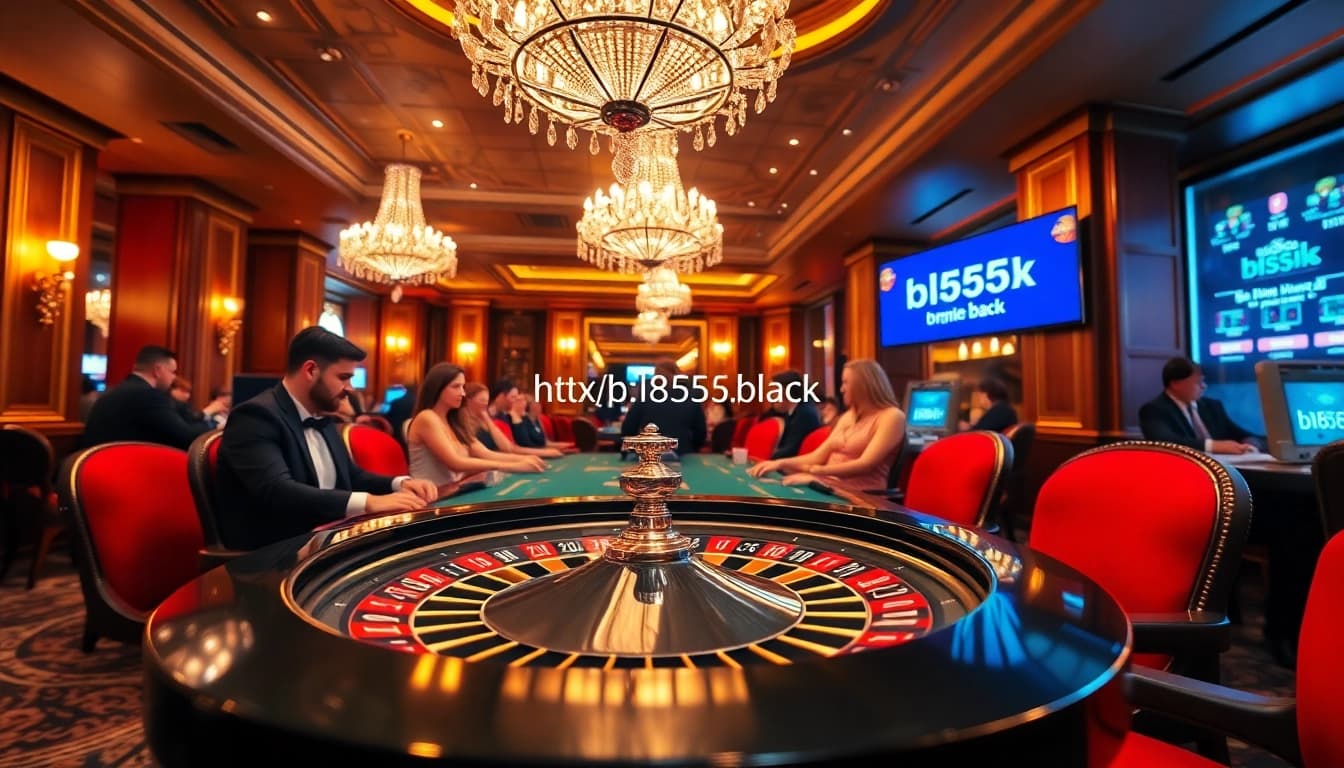 Experience thrilling gameplay at https://bl555.black with a vibrant casino scene featuring roulette and poker.