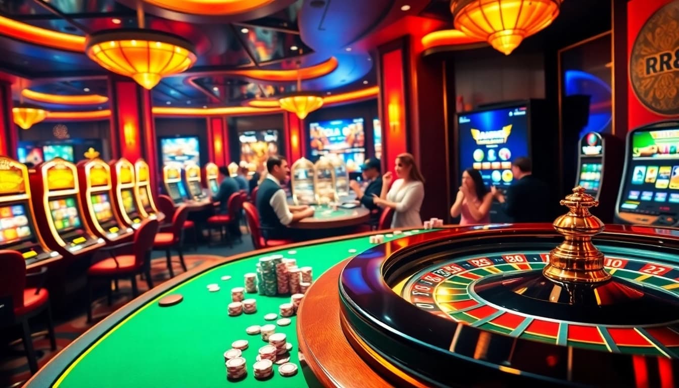 Experience the thrilling atmosphere of rr88.com with vibrant casino tables and games.