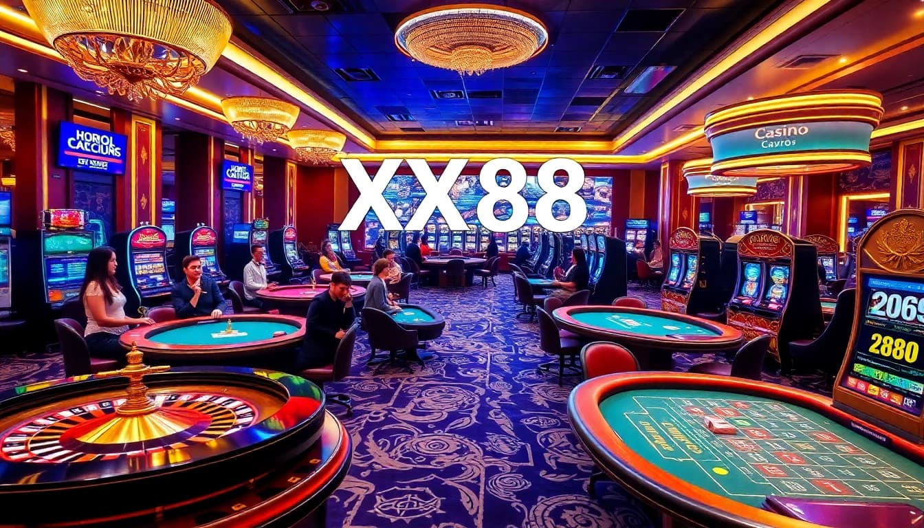 Engage with thrilling games at XX88, showcasing vibrant casino tables and dynamic betting action.