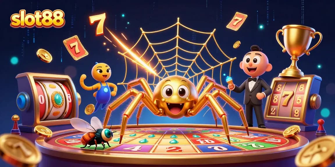 Experience the excitement of slot88 with vibrant characters and lively slot elements capturing the thrill of online gambling.