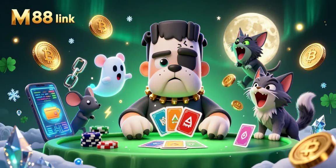 Experience thrilling gameplay with M88 link at a captivating casino scene featuring unique monsters.