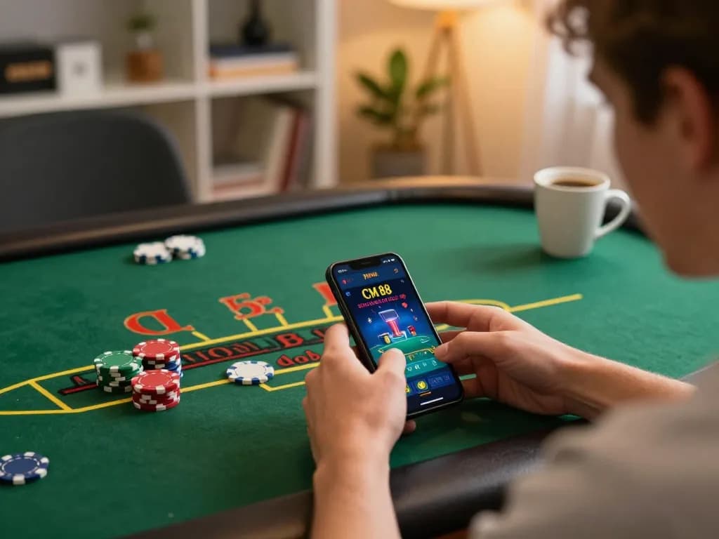 Engaging with the CM 88 casino app for a thrilling online blackjack game.