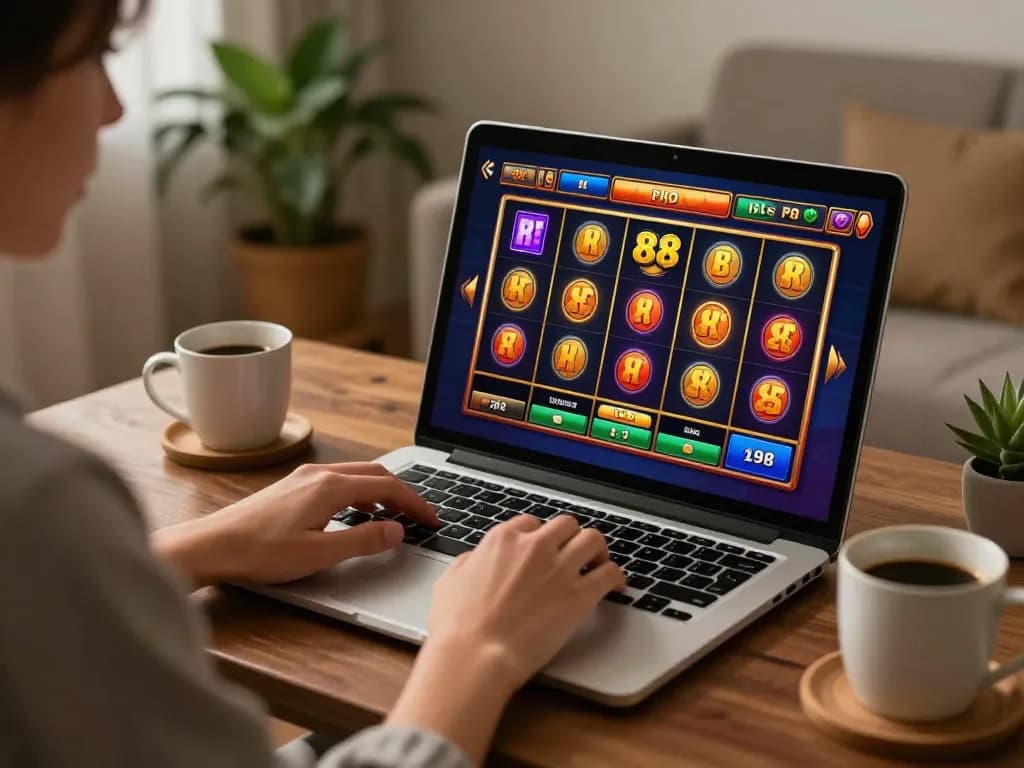 Play slot88 with engaging graphics and cozy home atmosphere, showcasing online gaming.