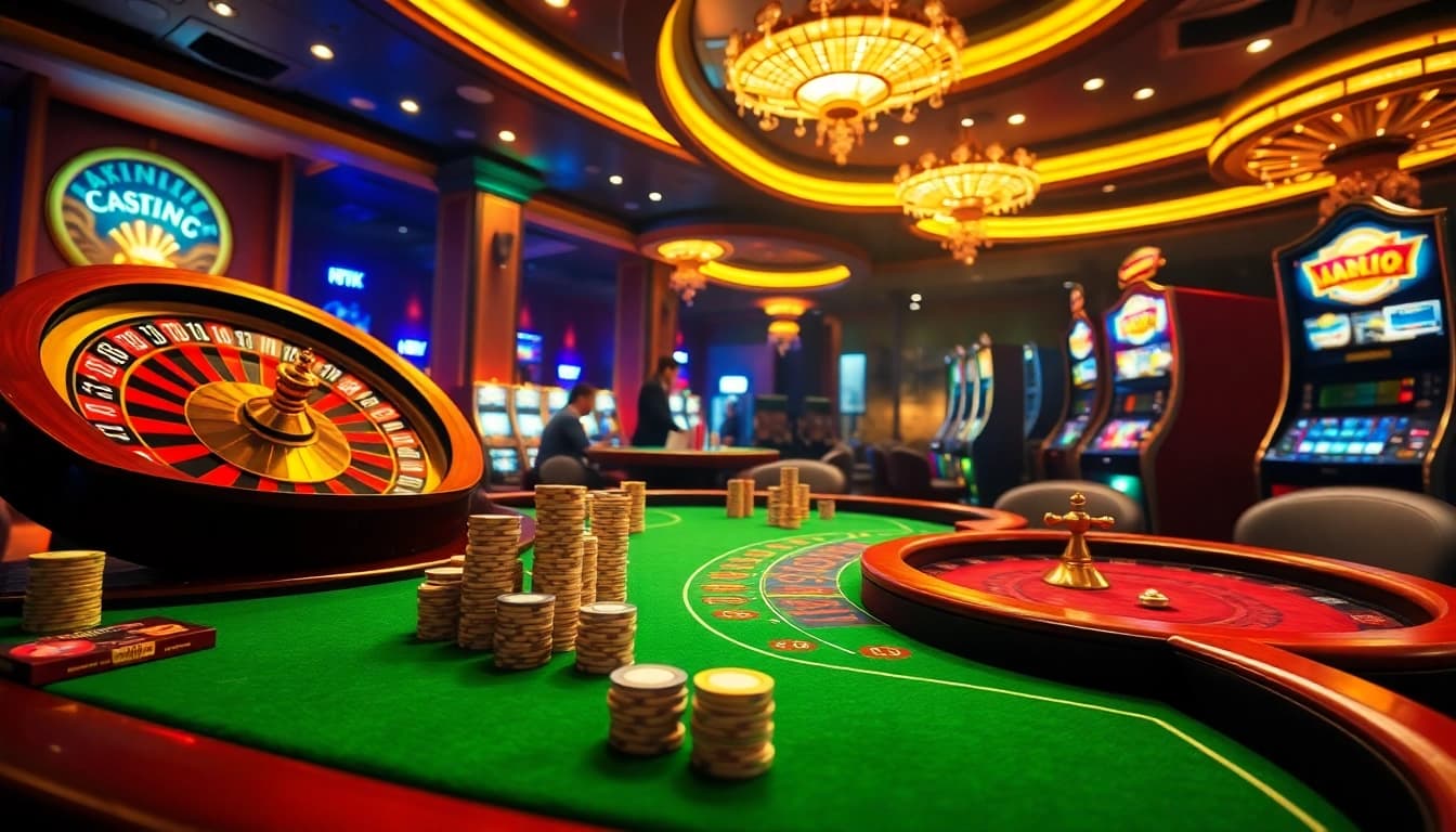 Experience the excitement of betting in a vibrant casino scene at https://lc88ta.com/ featuring roulette, poker, and slot machines.