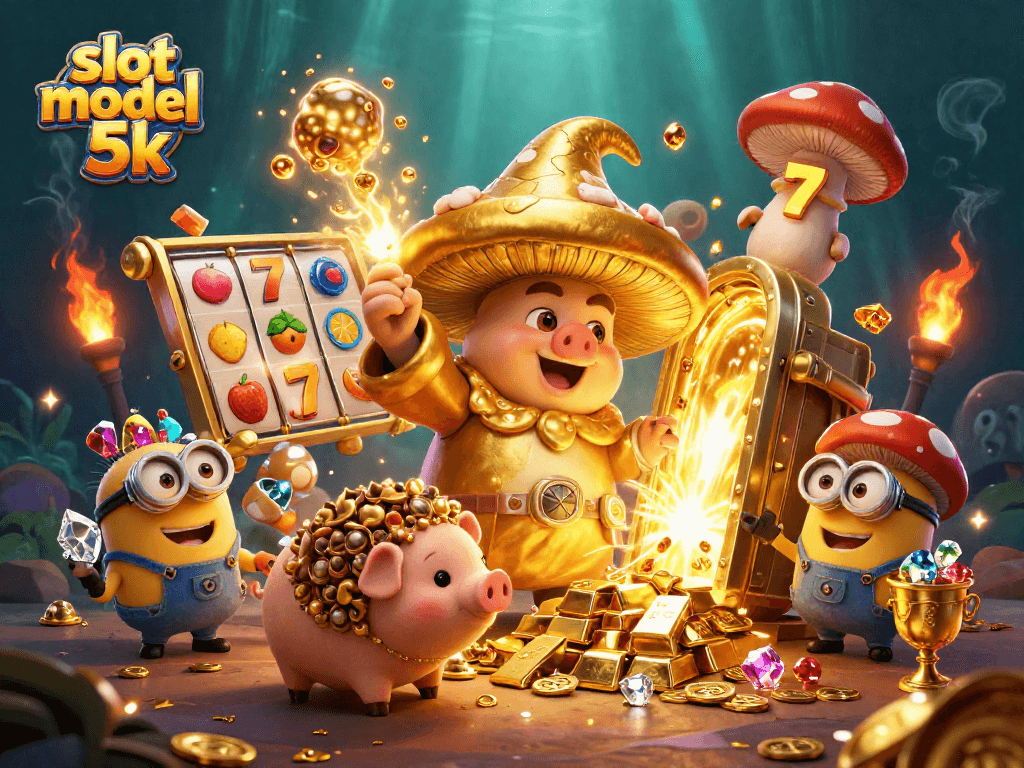 Engage with the slot modal 5k scene showcasing magical treasures and vibrant slot reels.