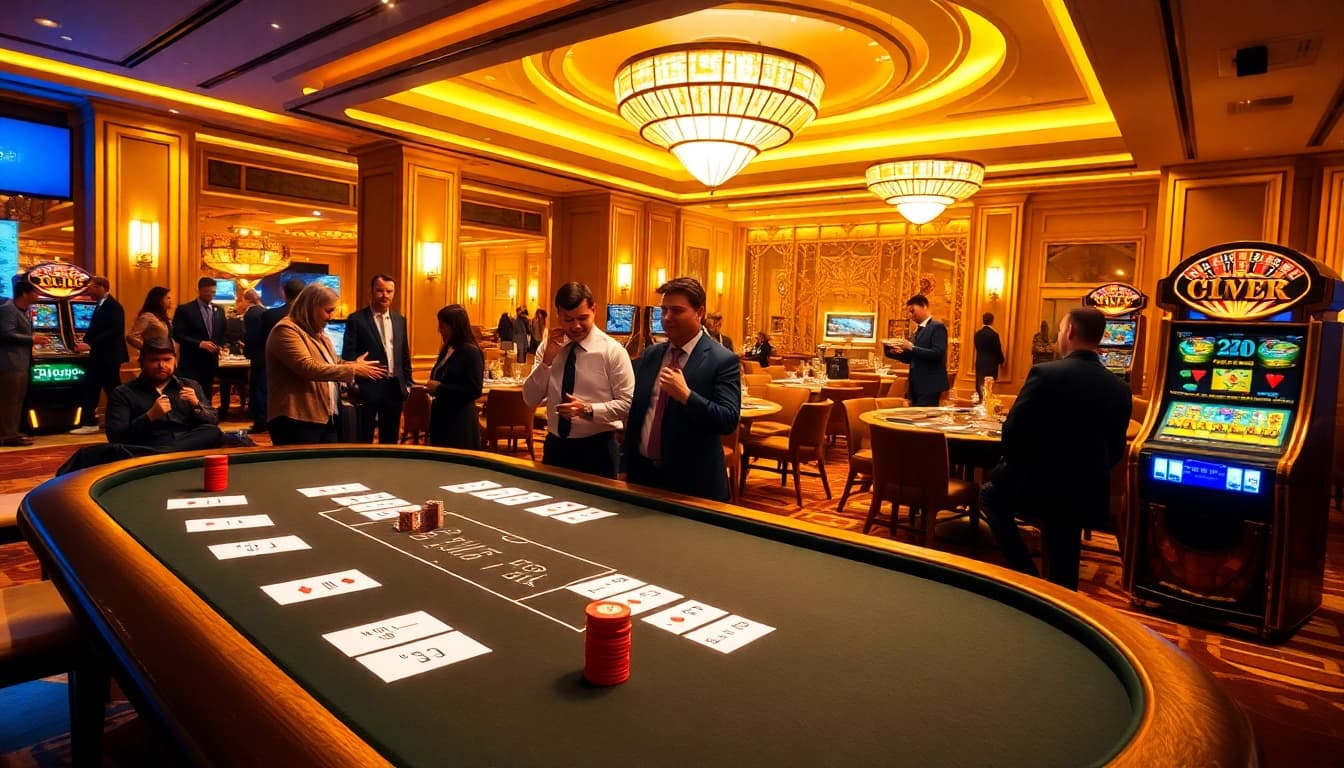 Engaging players enjoying Clube VIP HHBET with exclusive casino elements like poker chips and roulette.