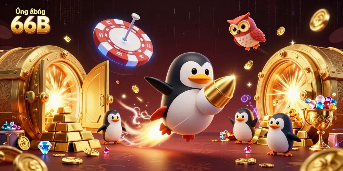 Experience Ứng dụng 66B in an ultra-detailed casino space scene with gold coins and treasures.