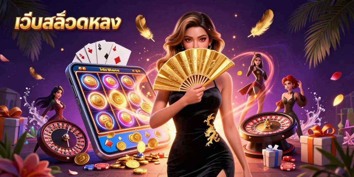 Engage in เว็บสล็อตตรง excitement with a captivating casino illustration showcasing vibrant games and rich detail.