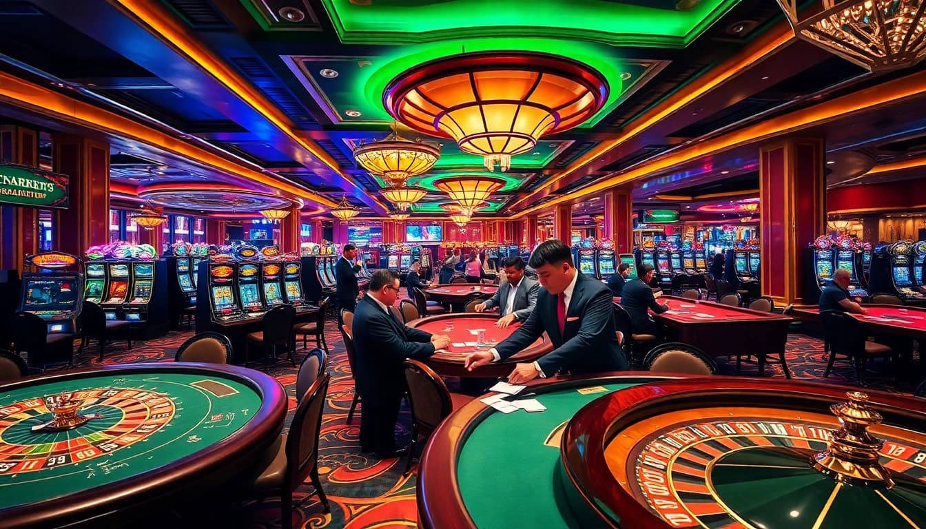 Exciting casino scene at https://tg88k.online/ with players engaged in high-stakes poker and roulette.