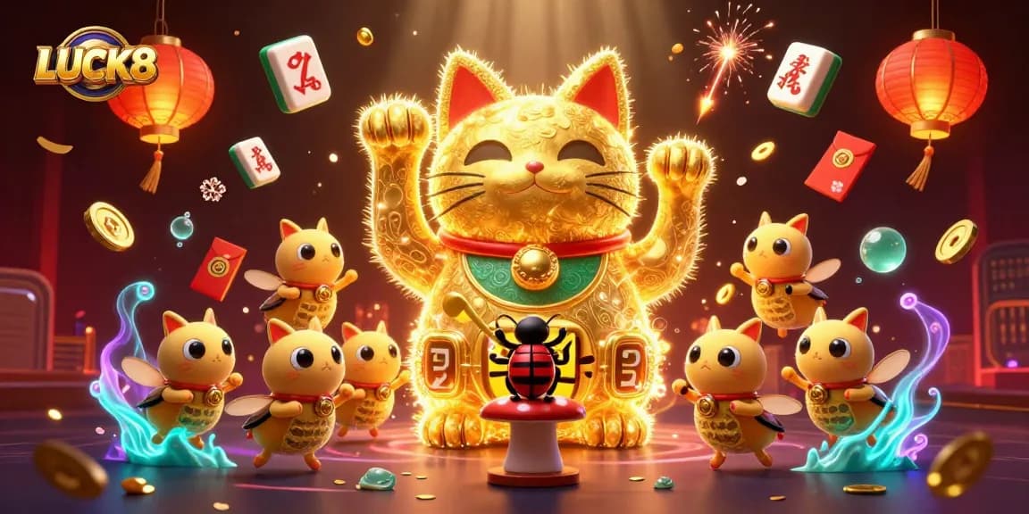 Experience winning moments with LUCK8's vibrant casino symbols in this dynamic illustration.