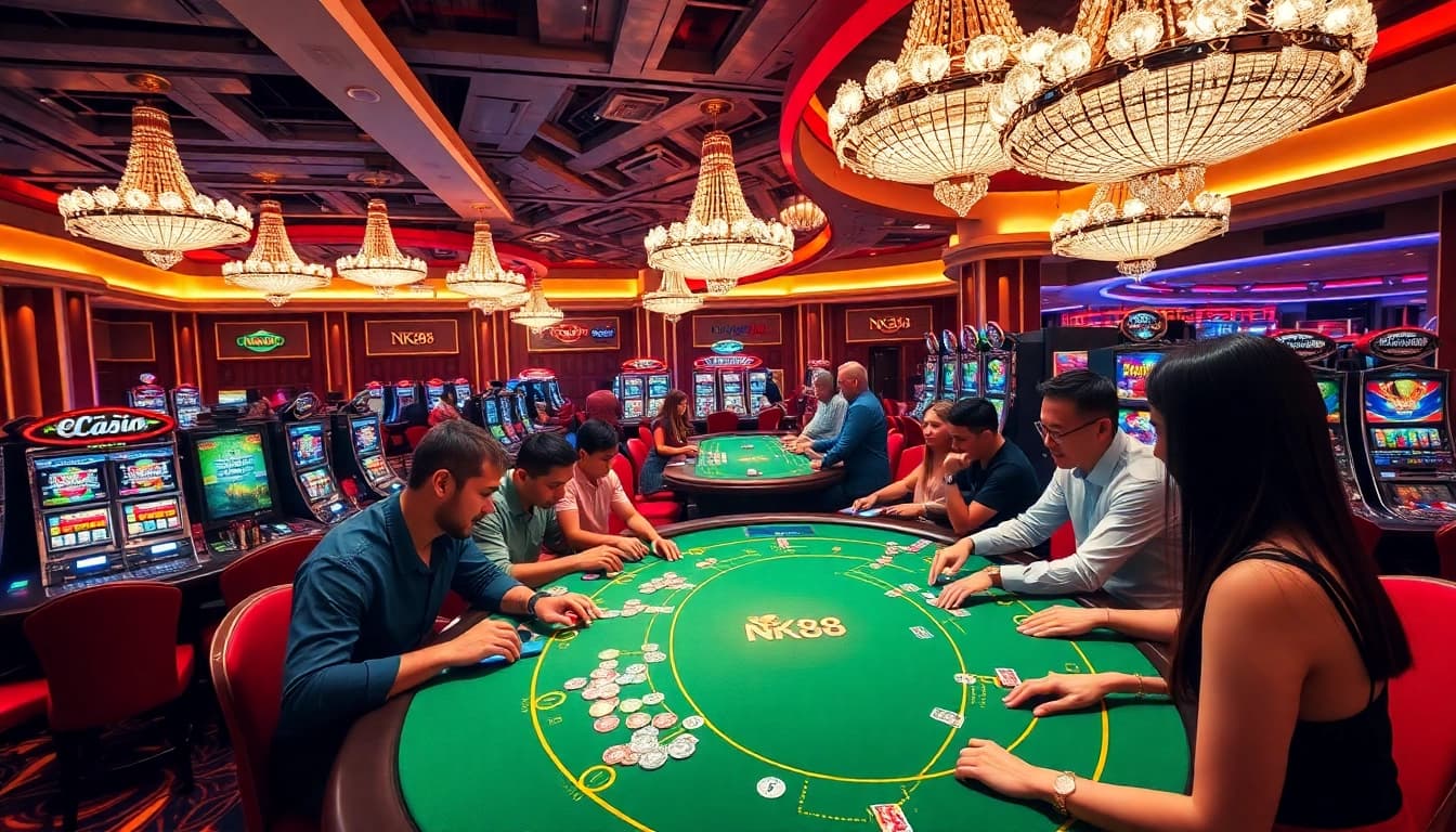 Experience the excitement of NK88 casino gaming with vibrant tables and players in action.