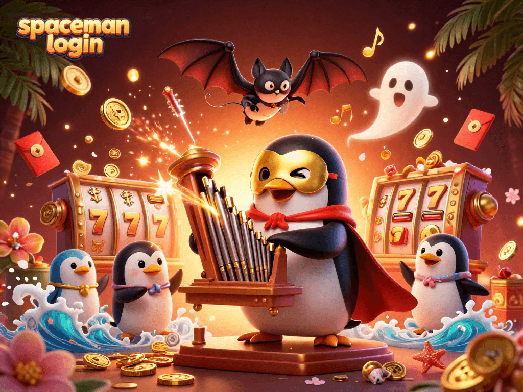 Experience the thrilling gameplay with spaceman login as the penguin plays an organ shooting gold coins!