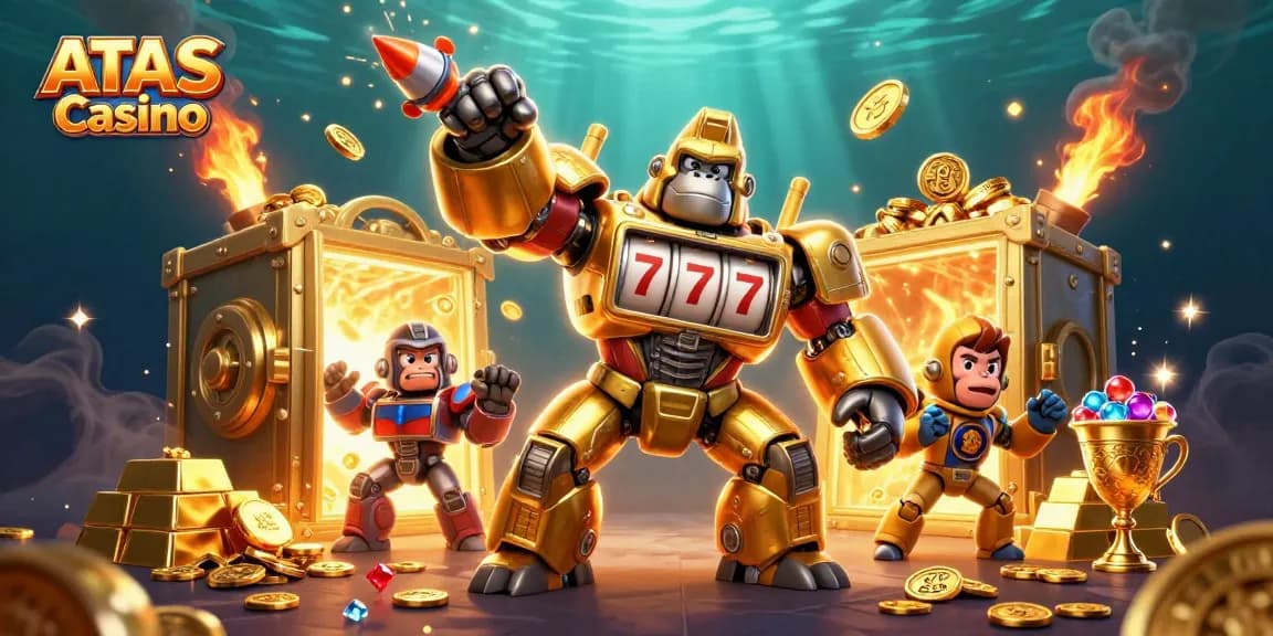 Win big at ATAS Casino with a vibrant 3D scene depicting an exciting gaming experience.