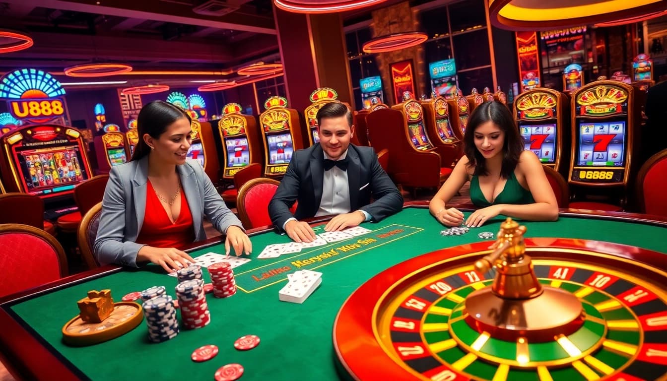 Experience thrill and excitement with U888's vibrant casino gaming table.