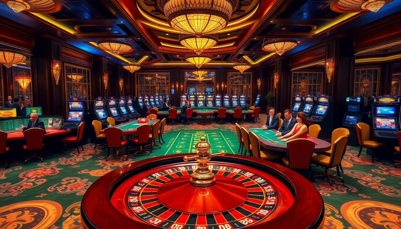 Experience the thrill of winning at QQMacan slot games with vibrant tables and luxurious design.