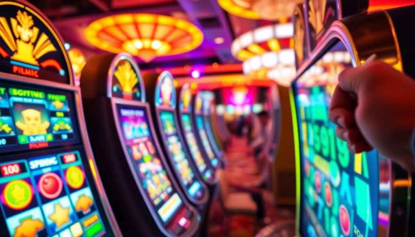 Menangkan dengan Slot deposit 5000 pada mesin slot berwarna-warni yang terang.