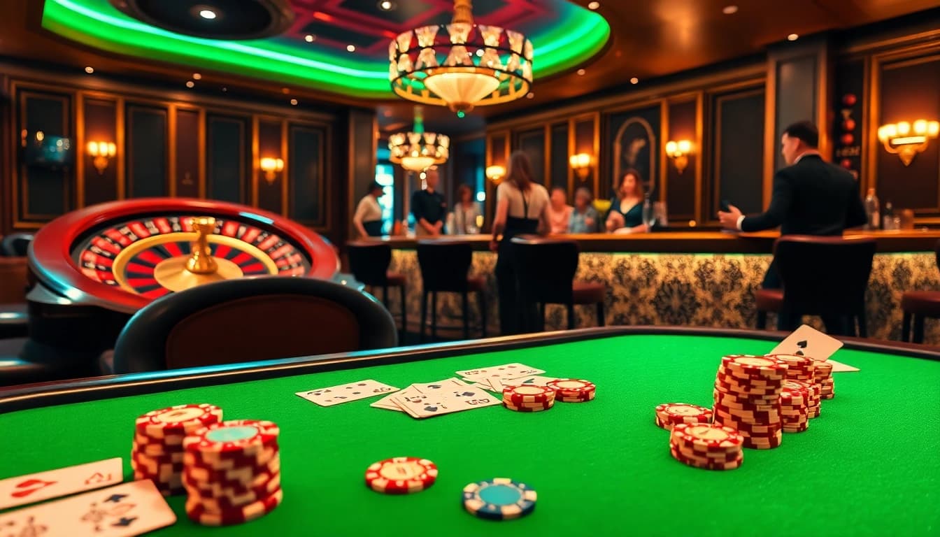 Experience the excitement at 789Win with vibrant poker chips and lively casino atmosphere.