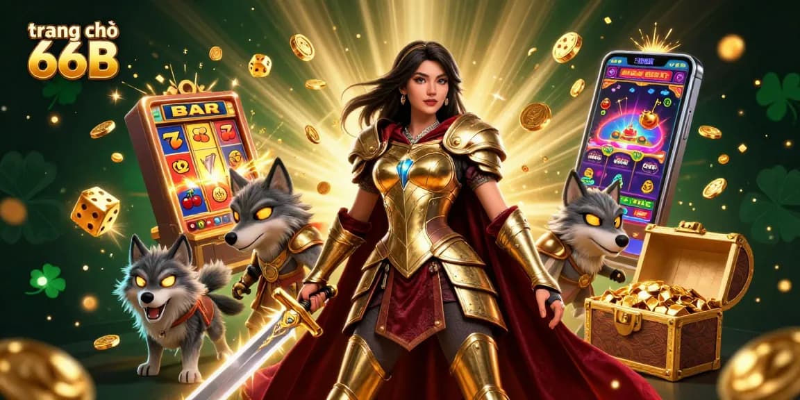 Engage with the vibrant scene showcasing trang chủ 66B featuring an elegant warrior queen and powerful casino elements.