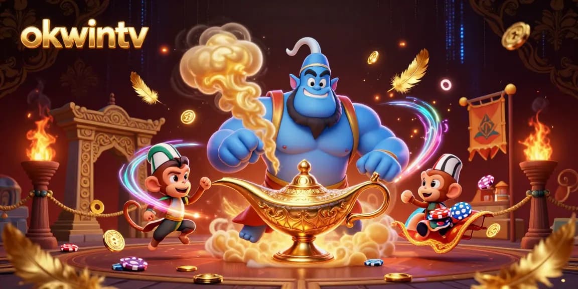 Watch Okwintv's dazzling genie illustration with dynamic casino elements and vibrant imagery