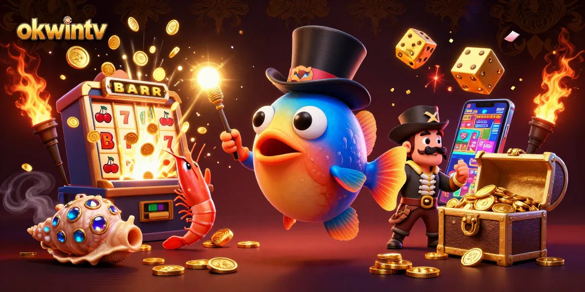 Experience the thrilling adventures of okwintv with an anglerfish, pirate shrimp, and gem snail in a vibrant 3D casino.